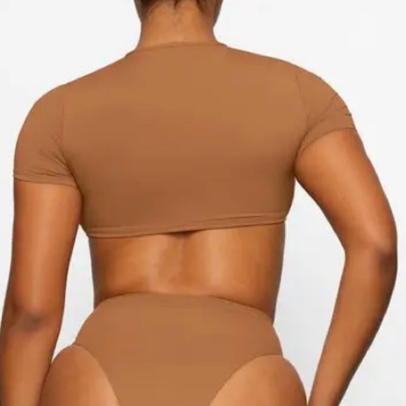 NWT 2pc Skim Swimsuit Rushed T-Shirt & Bikini String Tie Bottoms Almond Size 2X - Picture 3 of 13